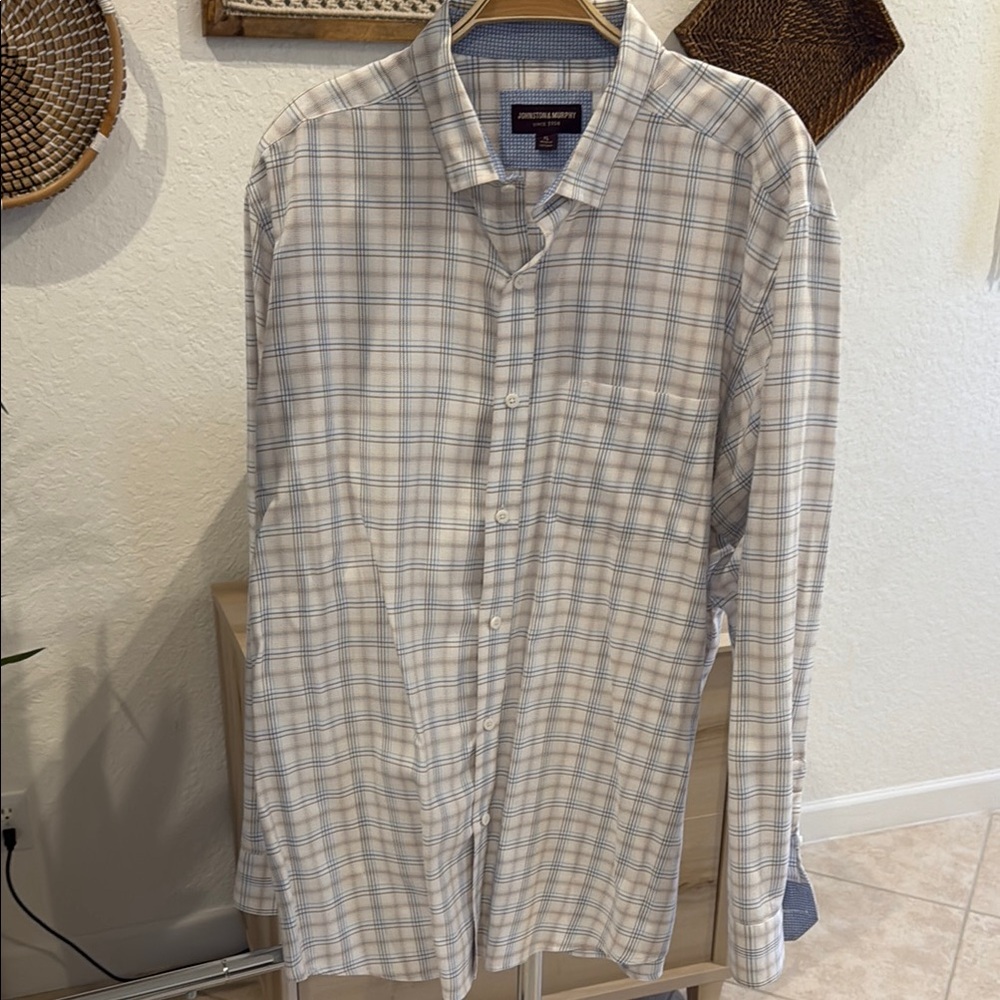 Johnston & Murphy Blue and White Gingham Casual Shirt